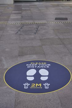 High Wycombe,England-June14,2020:2Metre social distance signs on floor in shopping mall in readiness for re-opening of shops after Covid19 pandemic