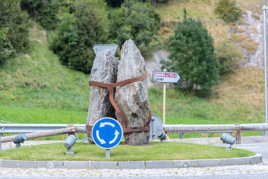 Ordino, Andorra: 26 August 2020: Roundabout the Valira del Orient river in Cami Ral in summer in Andorra.
