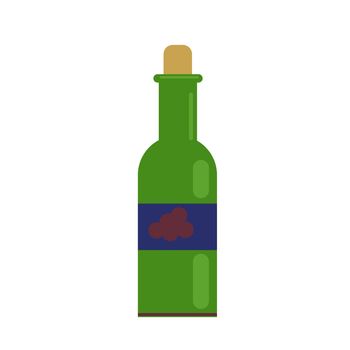 a glass of wine and a green bottle. with grape wine. illustration in flat style.