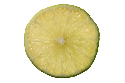 Overhead view of slice of Lime on plain background