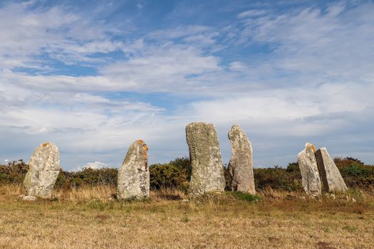 Alignments of the Old Mill - Alignements du Vieux-Moulin - the rest of the rows of menhirs on the meadow near Plouharnel, Brittany, France