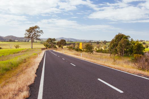 The Snowy Mountains Highway winds around the countryside near Bega in New South Wales, Australia