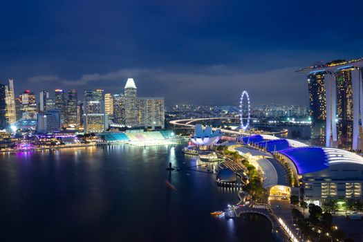 View towards Marina Bay from Central Area at night in Singapore