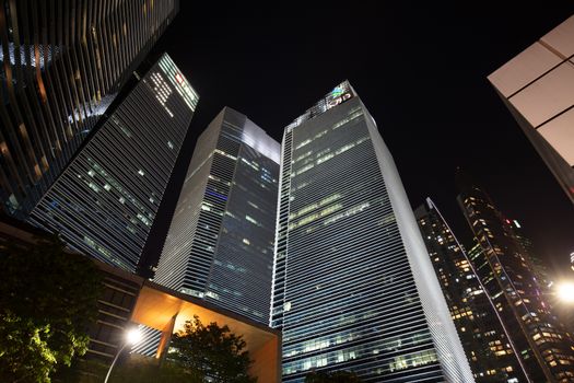 Marina Bay, Singapore - November 25 2019 - Marina Bay Sands and harbour views from Central Area in the hours of early evening