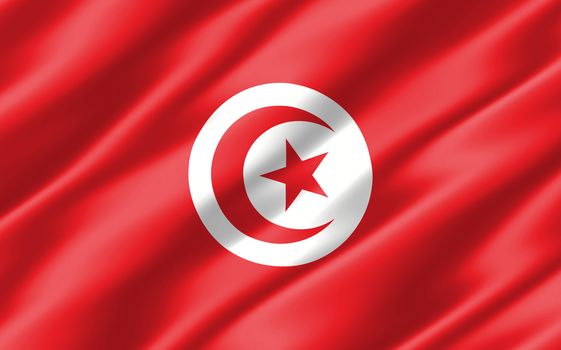 Silk wavy flag of Tunisia graphic. Wavy Tunisian flag 3D illustration. Rippled Tunisia country flag is a symbol of freedom, patriotism and independence.