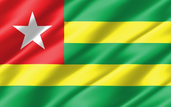 Silk wavy flag of Togo graphic. Wavy Togolese flag 3D illustration. Rippled Togo country flag is a symbol of freedom, patriotism and independence.