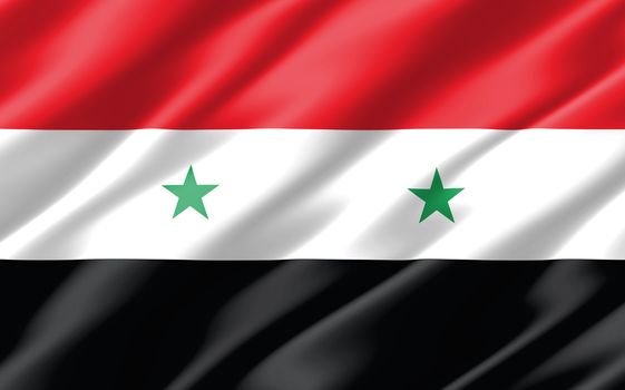 Silk wavy flag of Syria graphic. Wavy Syrian flag 3D illustration. Rippled Syria country flag is a symbol of freedom, patriotism and independence.