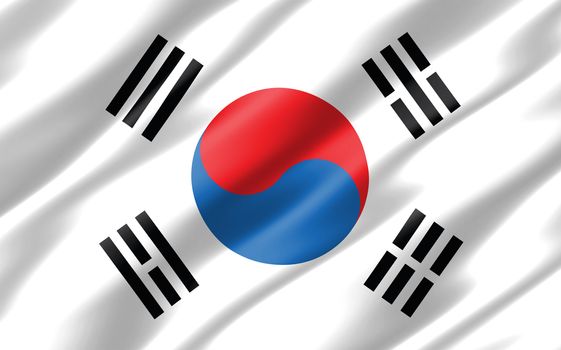 Silk wavy flag of South Korea graphic. Wavy South Korean flag 3D illustration. Rippled South Korea country flag is a symbol of freedom, patriotism and independence.