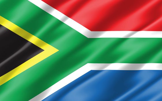 Silk wavy flag of South Africa graphic. Wavy South African flag 3D illustration. Rippled South Africa country flag is a symbol of freedom, patriotism and independence.