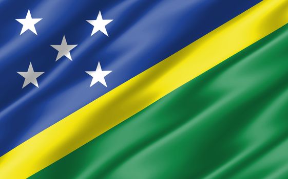 Silk wavy flag of Solomon Islands graphic. Wavy Solomon Islander flag 3D illustration. Rippled Solomon Islands country flag is a symbol of freedom, patriotism and independence.