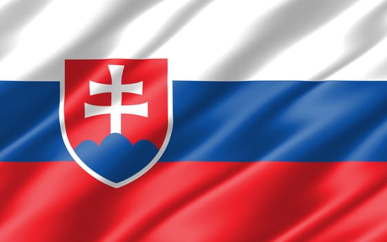 Silk wavy flag of Slovakia graphic. Wavy Slovak flag 3D illustration. Rippled Slovakia country flag is a symbol of freedom, patriotism and independence.