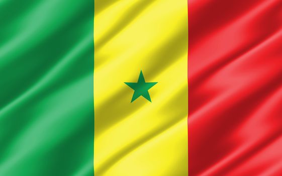 Silk wavy flag of Senegal graphic. Wavy Senegalese flag 3D illustration. Rippled Senegal country flag is a symbol of freedom, patriotism and independence.