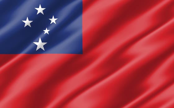 Silk wavy flag of Samoa graphic. Wavy Samoan flag 3D illustration. Rippled Samoa country flag is a symbol of freedom, patriotism and independence.