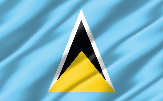 Silk wavy flag of Saint Lucia graphic. Wavy Saint Lucian flag 3D illustration. Rippled Saint Lucia country flag is a symbol of freedom, patriotism and independence.