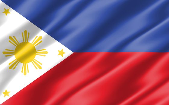 Silk wavy flag of Philippines graphic. Wavy Filipino flag 3D illustration. Rippled Philippines country flag is a symbol of freedom, patriotism and independence.