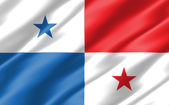 Silk wavy flag of Panama graphic. Wavy Panamanian flag 3D illustration. Rippled Panama country flag is a symbol of freedom, patriotism and independence.