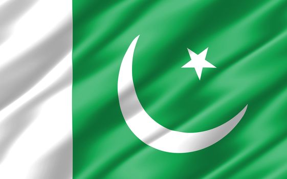 Silk wavy flag of Pakistan graphic. Wavy Pakistani flag 3D illustration. Rippled Pakistan country flag is a symbol of freedom, patriotism and independence.