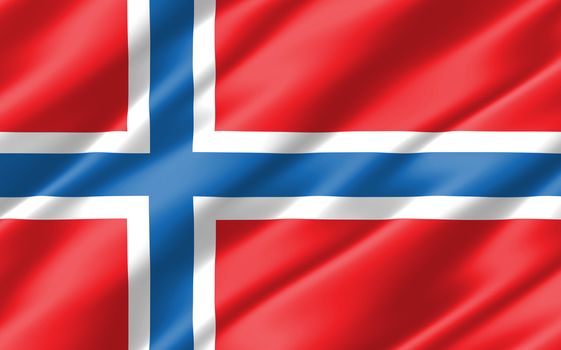Silk wavy flag of Norway graphic. Wavy Norwegian flag 3D illustration. Rippled Norway country flag is a symbol of freedom, patriotism and independence.