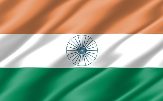 Silk wavy flag of India graphic. Wavy Indian flag 3D illustration. Rippled India country flag is a symbol of freedom, patriotism and independence.