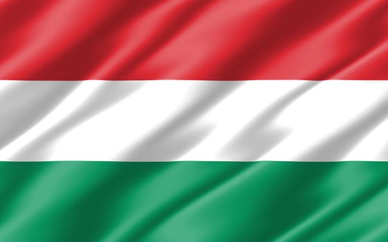 Silk wavy flag of Hungary graphic. Wavy Hungarian flag 3D illustration. Rippled Hungary country flag is a symbol of freedom, patriotism and independence.