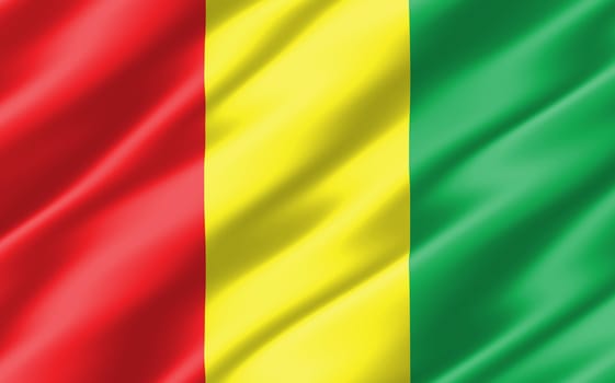 Silk wavy flag of Guinea graphic. Wavy Guinean flag 3D illustration. Rippled Guinea country flag is a symbol of freedom, patriotism and independence.