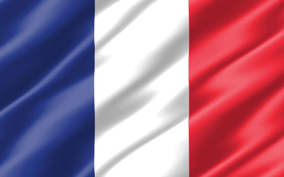 Silk wavy flag of France graphic. Wavy French flag 3D illustration. Rippled France country flag is a symbol of freedom, patriotism and independence.