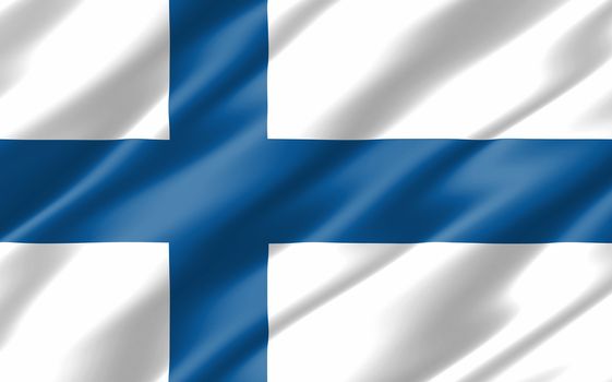 Silk wavy flag of Finland graphic. Wavy Finnish flag 3D illustration. Rippled Finland country flag is a symbol of freedom, patriotism and independence.