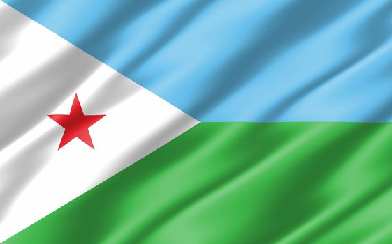 Silk wavy flag of Djibouti graphic. Wavy Djiboutian flag 3D illustration. Rippled Djibouti country flag is a symbol of freedom, patriotism and independence.