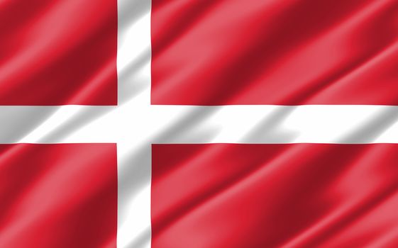 Silk wavy flag of Denmark graphic. Wavy Danish flag 3D illustration. Rippled Denmark country flag is a symbol of freedom, patriotism and independence.