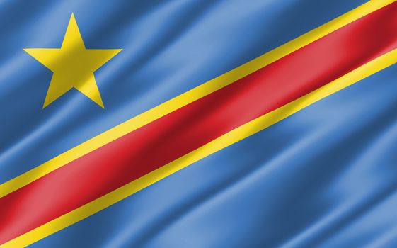 Silk wavy flag of DRC graphic. Wavy Congolese flag 3D illustration. Rippled DRC country flag is a symbol of freedom, patriotism and independence.