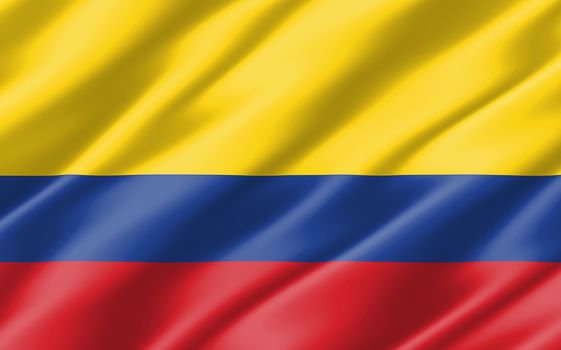 Silk wavy flag of Colombia graphic. Wavy Colombian flag 3D illustration. Rippled Colombia country flag is a symbol of freedom, patriotism and independence.