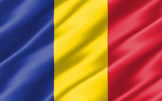 Silk wavy flag of Chad graphic. Wavy Chadian flag 3D illustration. Rippled Chad country flag is a symbol of freedom, patriotism and independence.