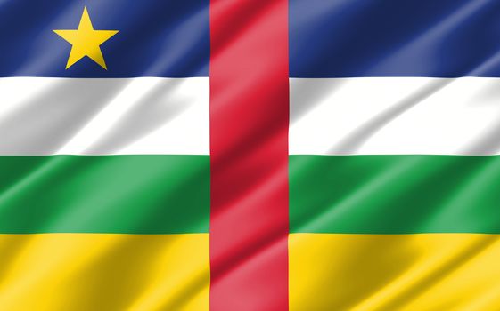 Silk wavy flag of Central African Republic graphic. Wavy Central African flag 3D illustration. Rippled Central African Republic country flag is a symbol of freedom, patriotism and independence.