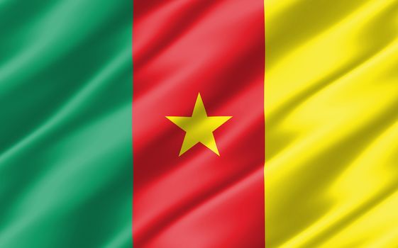 Silk wavy flag of Cameroon graphic. Wavy Cameroonian flag 3D illustration. Rippled Cameroon country flag is a symbol of freedom, patriotism and independence.