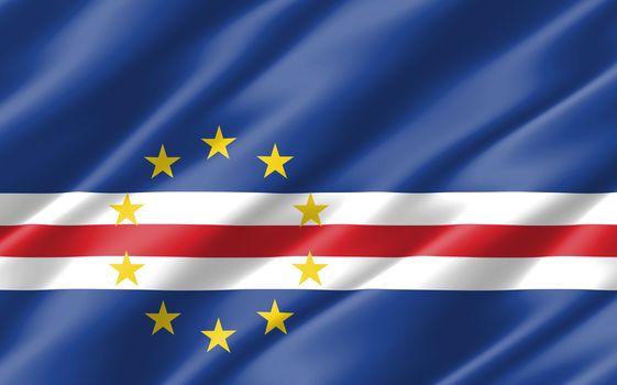 Silk wavy flag of Cabo Verde graphic. Wavy Cabo Verdean flag 3D illustration. Rippled Cabo Verde country flag is a symbol of freedom, patriotism and independence.