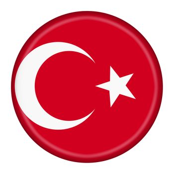 A Turkey flag button 3d illustration with clipping path crescent moon star