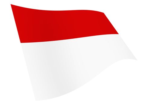 An Indonesia waving flag 3d illustration isolated on white with clipping path