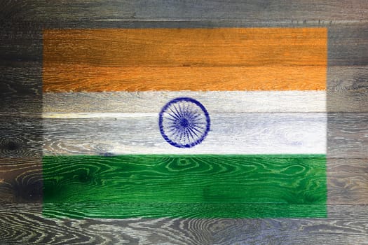 An India flag on rustic old wood surface background