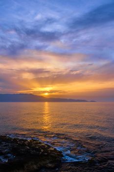 Sea sunset with dramatic sky seascape. Crete island, Greece