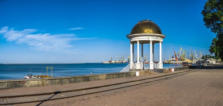 Berdyansk, Ukraine 07.23.2020. Alcove on the embankment of the Sea of Azov in Berdyansk, Ukraine, on a summer morning