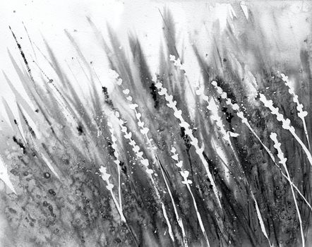 Abstract grass in the wind. Gray, black and white colours. Monochrome background.