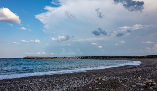 Pebble beach on the Mediterranean coast on the Akamas Peninsula on the island of Cyprus.