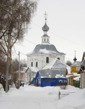 View of the Orthodox Church of the Epiphany in Suzdal in winter.