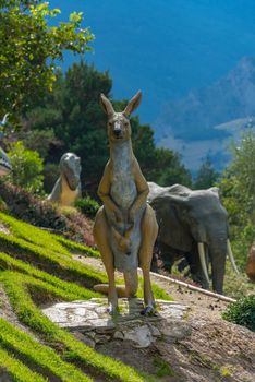 Juberri Sant Julia de Loria, Andorra: August 27 2020: Sculptures in Jardins de Juberri in summer 2020 in the Pyrenees of Andorra.