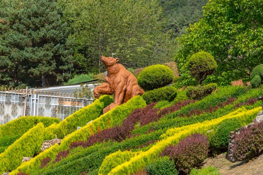 Juberri Sant Julia de Loria, Andorra: August 27 2020: Sculptures in Jardins de Juberri in summer 2020 in the Pyrenees of Andorra.