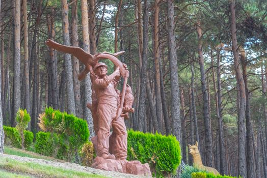 Juberri Sant Julia de Loria, Andorra: August 27 2020: Sculptures in Jardins de Juberri in summer 2020 in the Pyrenees of Andorra.