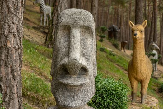 Juberri Sant Julia de Loria, Andorra: August 27 2020: Sculptures in Jardins de Juberri in summer 2020 in the Pyrenees of Andorra.