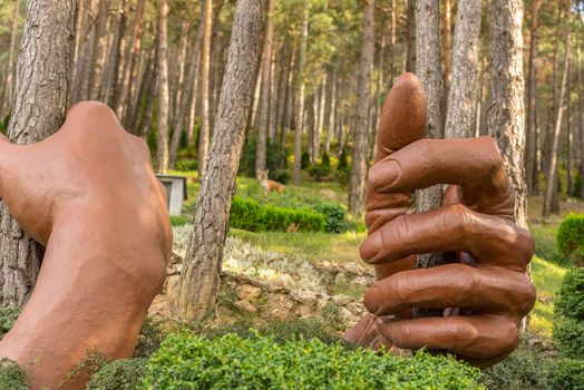 Juberri Sant Julia de Loria, Andorra: August 27 2020: Sculptures in Jardins de Juberri in summer 2020 in the Pyrenees of Andorra.