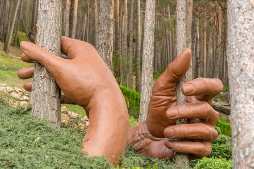 Juberri Sant Julia de Loria, Andorra: August 27 2020: Sculptures in Jardins de Juberri in summer 2020 in the Pyrenees of Andorra.