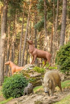 Juberri Sant Julia de Loria, Andorra: August 27 2020: Sculptures in Jardins de Juberri in summer 2020 in the Pyrenees of Andorra.